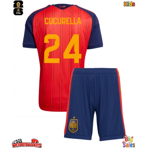 Spain Marc Cucurella #24 Replica Home Stadium Kit for Kids World Cup 2026 Short Sleeve (+ pants)